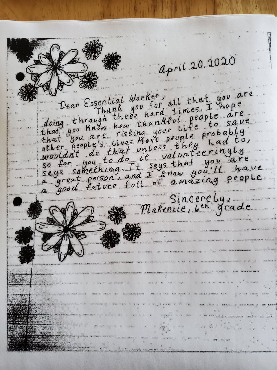StellaMarisAcad's tweet photo. In the Middle School #EnglishLanguageArts class, students wrote thank you letters to the #EssentialWorkers at local grocery stores, hospitals and police departments, who continue to work along side the public during the COVID-19 pandemic #grateful #AnotherGreatDayAtSMA #SanDiego https://t.co/Spet70bXKl