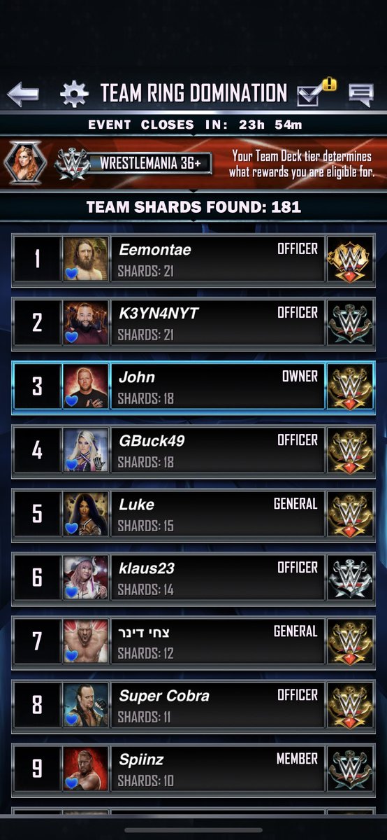 Jonatha99589670's tweet photo. Nice job to my team on the events watch out for the bottom 5 players didn’t play team event and didn’t charge in tbg @RealMGxZombie1 @DeadArmy8 @Rafael19085577 #WWESuperCard https://t.co/jAQktNh4k1