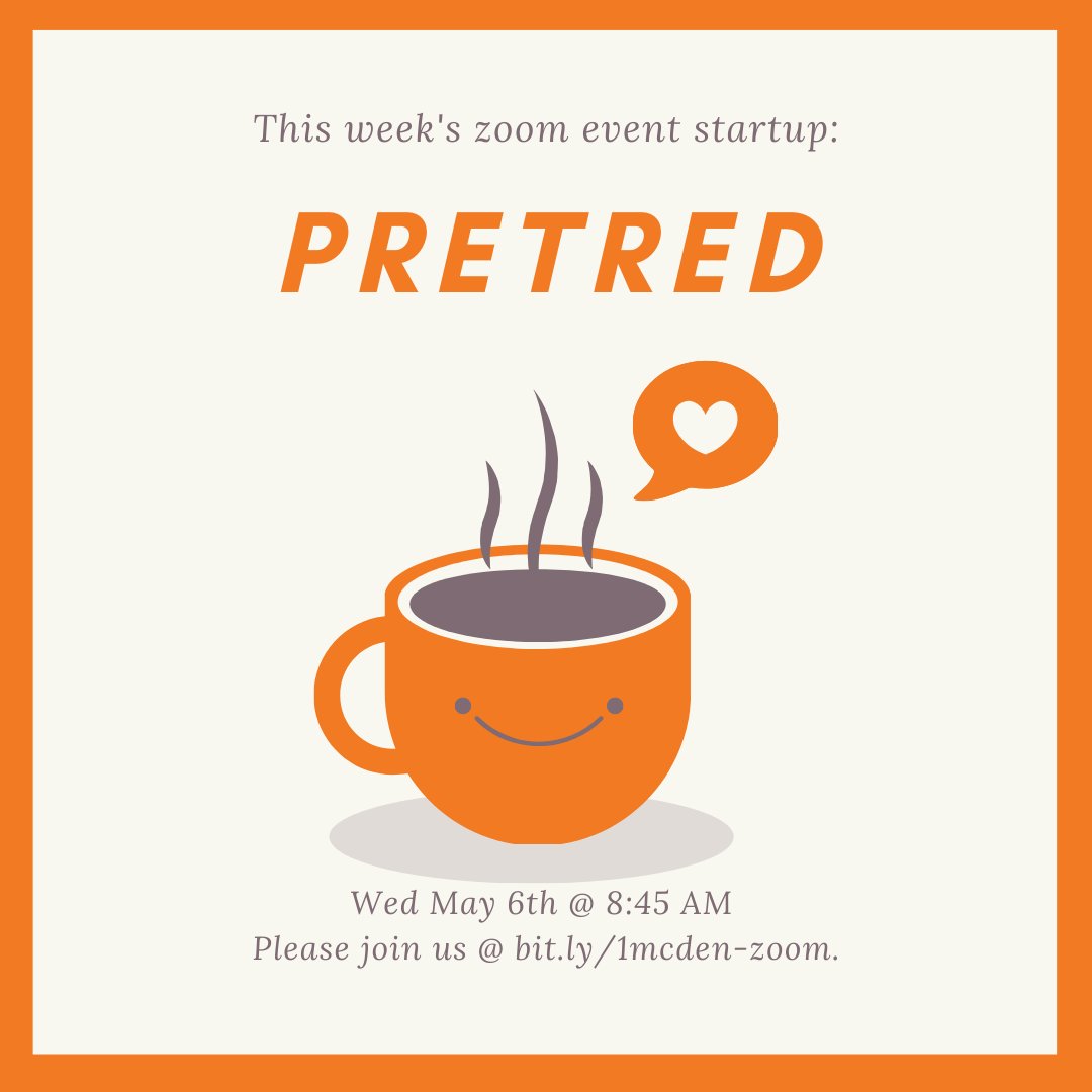 Our first May 1MC zoom event starts tomorrow at 8:45 AM!

Learn how Pretred is working to repurpose old tires to create building blocks for our roads. 

Join Zoom here: bit.ly/1mcden-zoom

#smallbusiness #weeklyresources #smallbusinessdenver #denvercreatives #coffeeshop