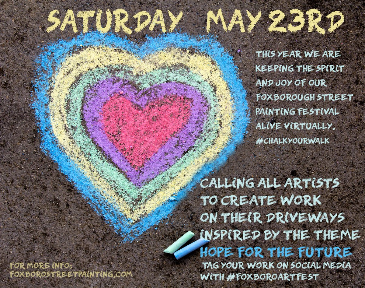 Join us Saturday, May 23rd in creating artwork within our own communities that promotes hope and joy #foxboromakesart <a href="/mr_doherty_art/">Steve Doherty</a> 
For more info us on foxboroughstreetpainting.com