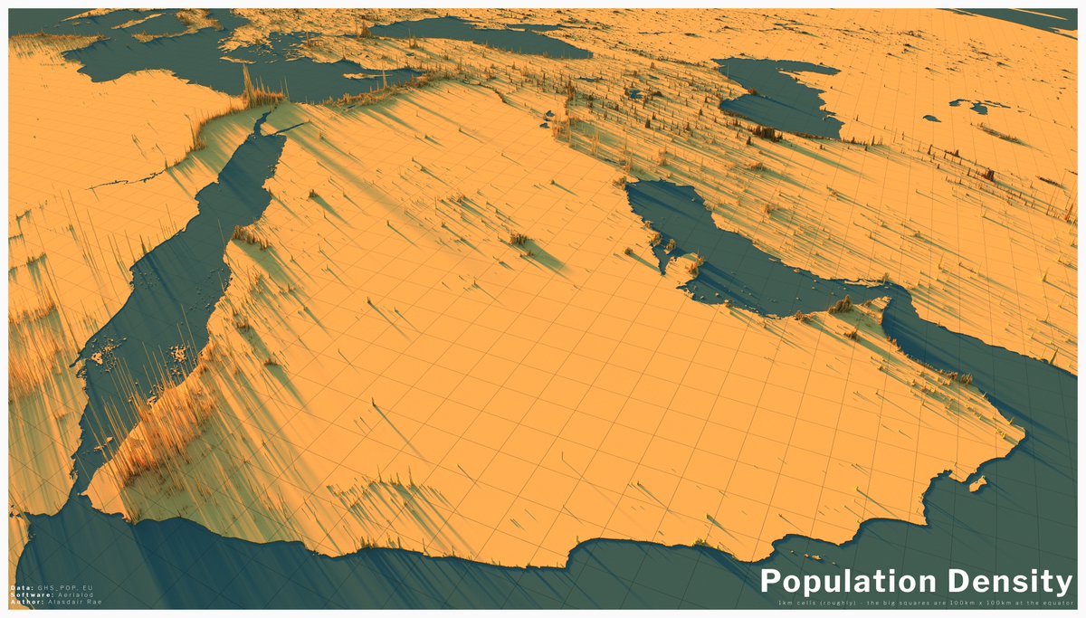 this is the penultimate tweet in this long population density thread - two views showing the entire Arabian Peninsula, plus more beyond.See the next, final tweet for a single view of the entire world.