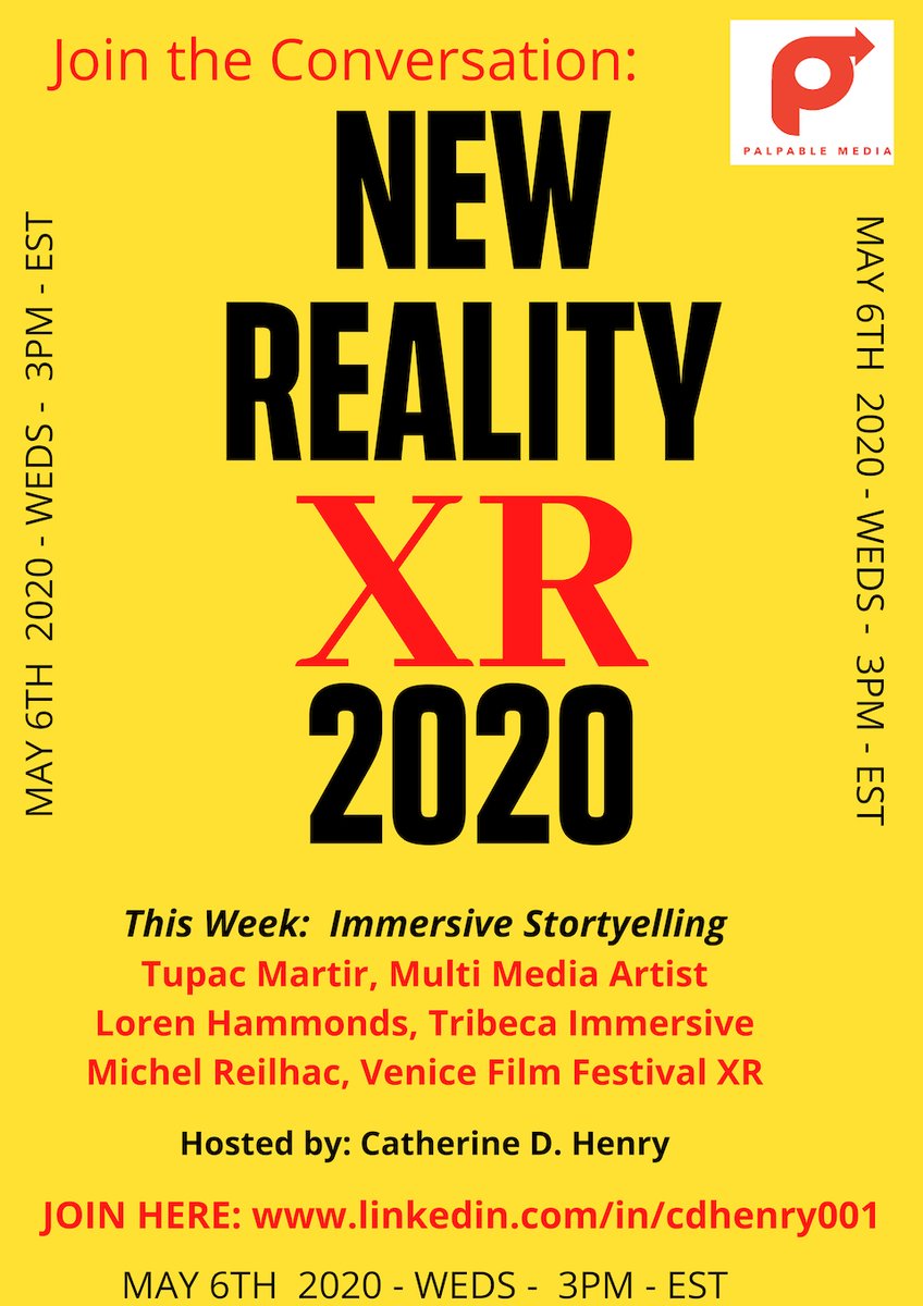 SatoreTech's tweet photo. Don't miss the Tupac Martir discussing Immersive Storytelling with Catherine D. Henry at @PalpableMedia 

Wednesday 6th May at 15:00 EST https://t.co/2OWwte81KD