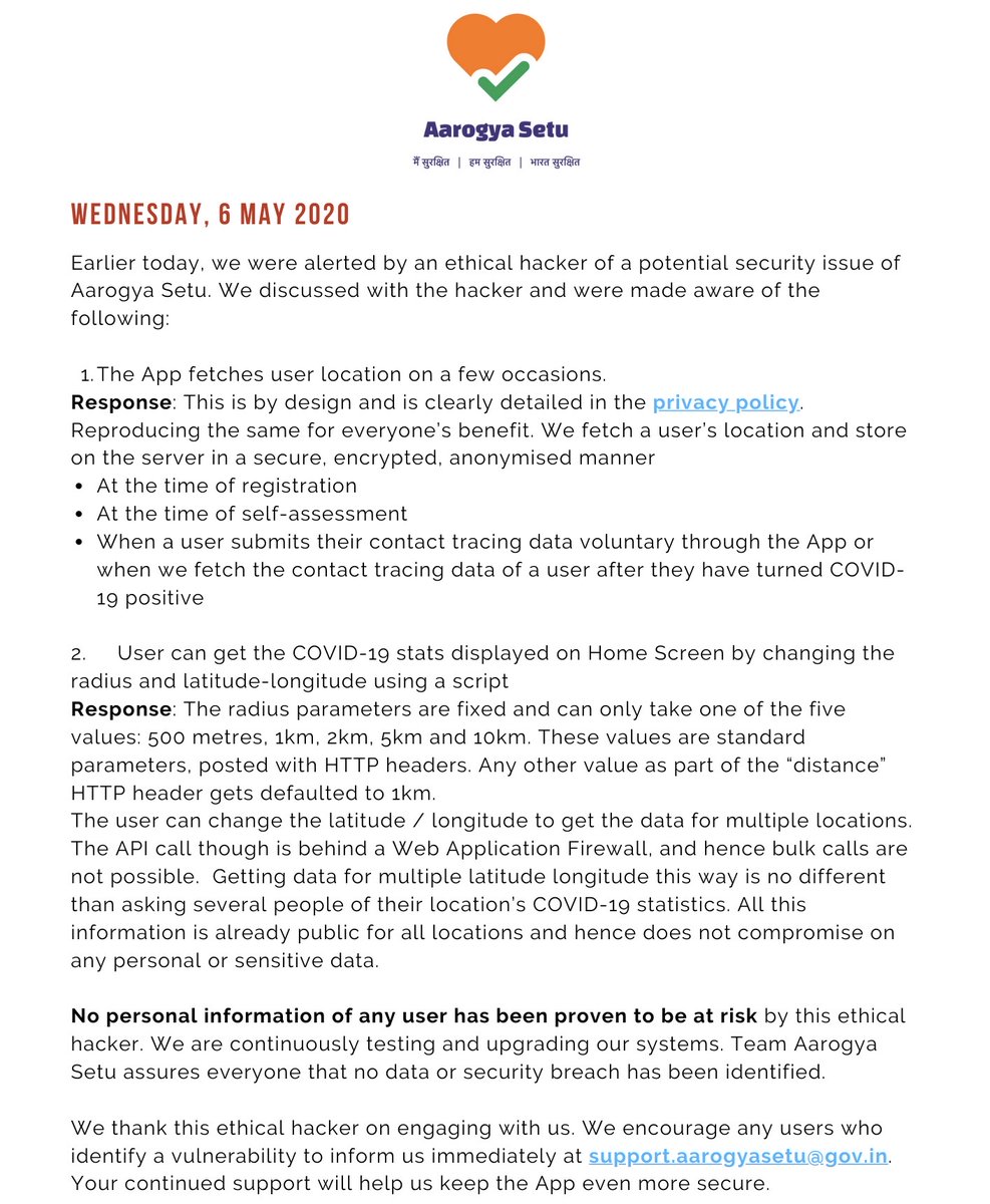 SetuAarogya's tweet image. Statement from Team #AarogyaSetu on data security of the App.