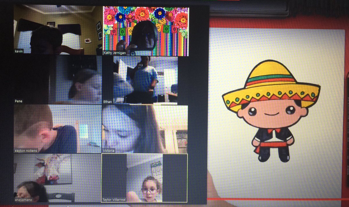 Poni3kj's tweet image. First friends celebrate Cinco De Mayo on Zoom compliments of Art for Kids Hub. So much fun. So much talent. #Firstfriends