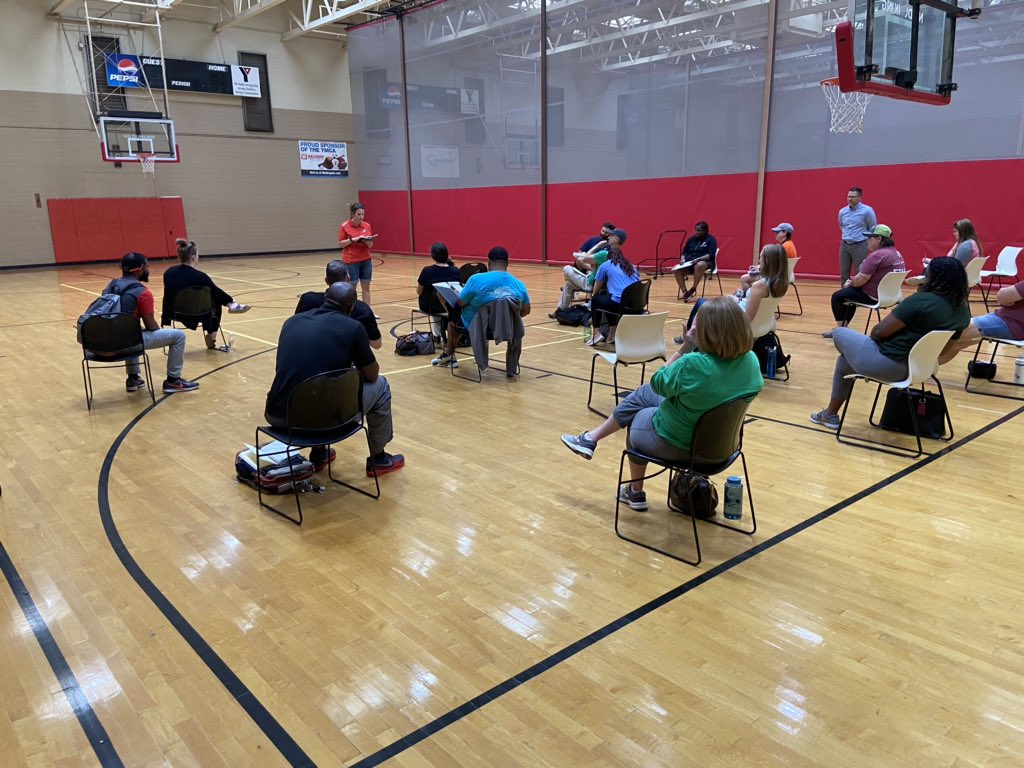 Y staff meeting - the first in-person in weeks - to talk about summer programs. We take social distancing and health and safety seriously, and that’s how we will approach everything we do moving forward! #ymca #healthyliving #HereForGood