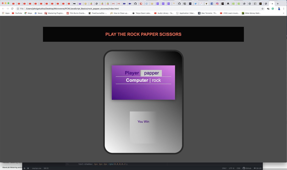 eyecannsxing's tweet photo. #100DaysOfCode Day 9, Rock, paper, scissors in progress, Javascript Basics, Microverse pre-course Work
Kindly support my music career by subscribing to my youtube channel here ==> https://t.co/O3tedha3i4
#musicianprogrammer #jahsigfamily @microverseinc https://t.co/l47truOm01