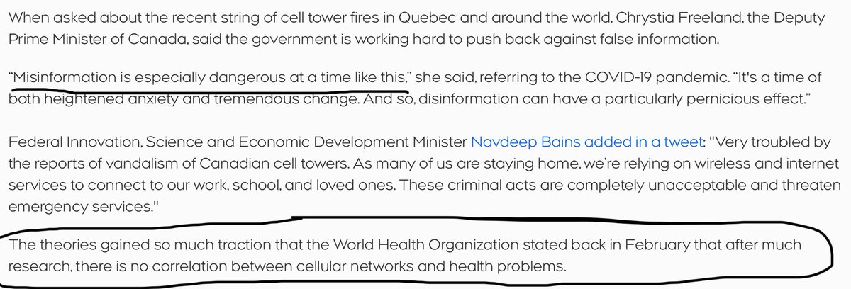 specifically, she said: “Misinformation is especially dangerous at a time like this.” the suggestion — in the same story — that “there is no correlation between cellular networks and health problems” merits a much closer look  #5G