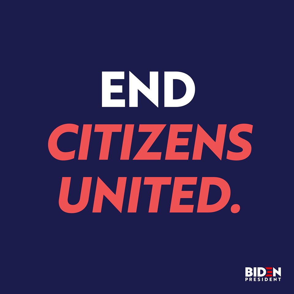 biden_warren's tweet photo. It's time we stop letting billionaires buy elections. Let's #EndCitizensUnited and restore our democracy. #BidenWarren2020 https://t.co/YxvjKzsYQ6