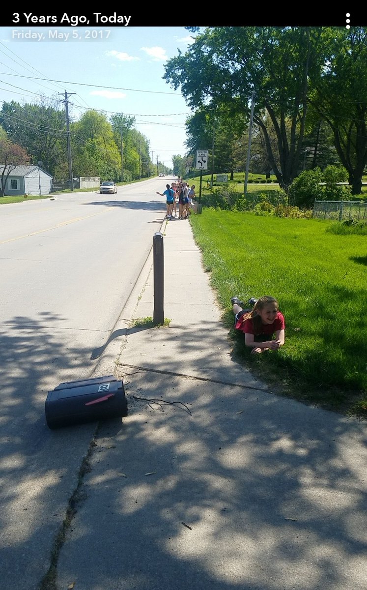 ALHSGirlsTF's tweet photo. Found this gem... 3 years ago TODAY... you ran into a mailbox and knocked it off @Taylankeefer 
No idea I had a photo of this! #lol #memories https://t.co/aSKH2Snxgn