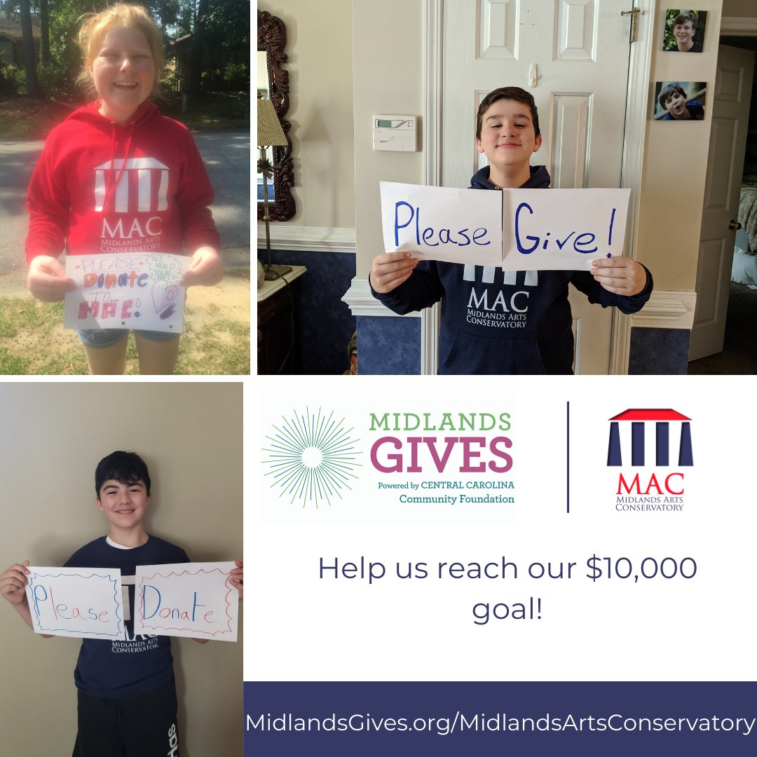arts_midlands's tweet photo. We're so close to our goal!! $10,000 will impact theatre students like Lauren, Jay, and Luke by providing them opportunities like seeing Broadway productions at Koger Center for the Arts! Support our school today by donating here>>> https://t.co/DBEPvoUOX1  #MidlandsGives https://t.co/YSSe3gpdPJ