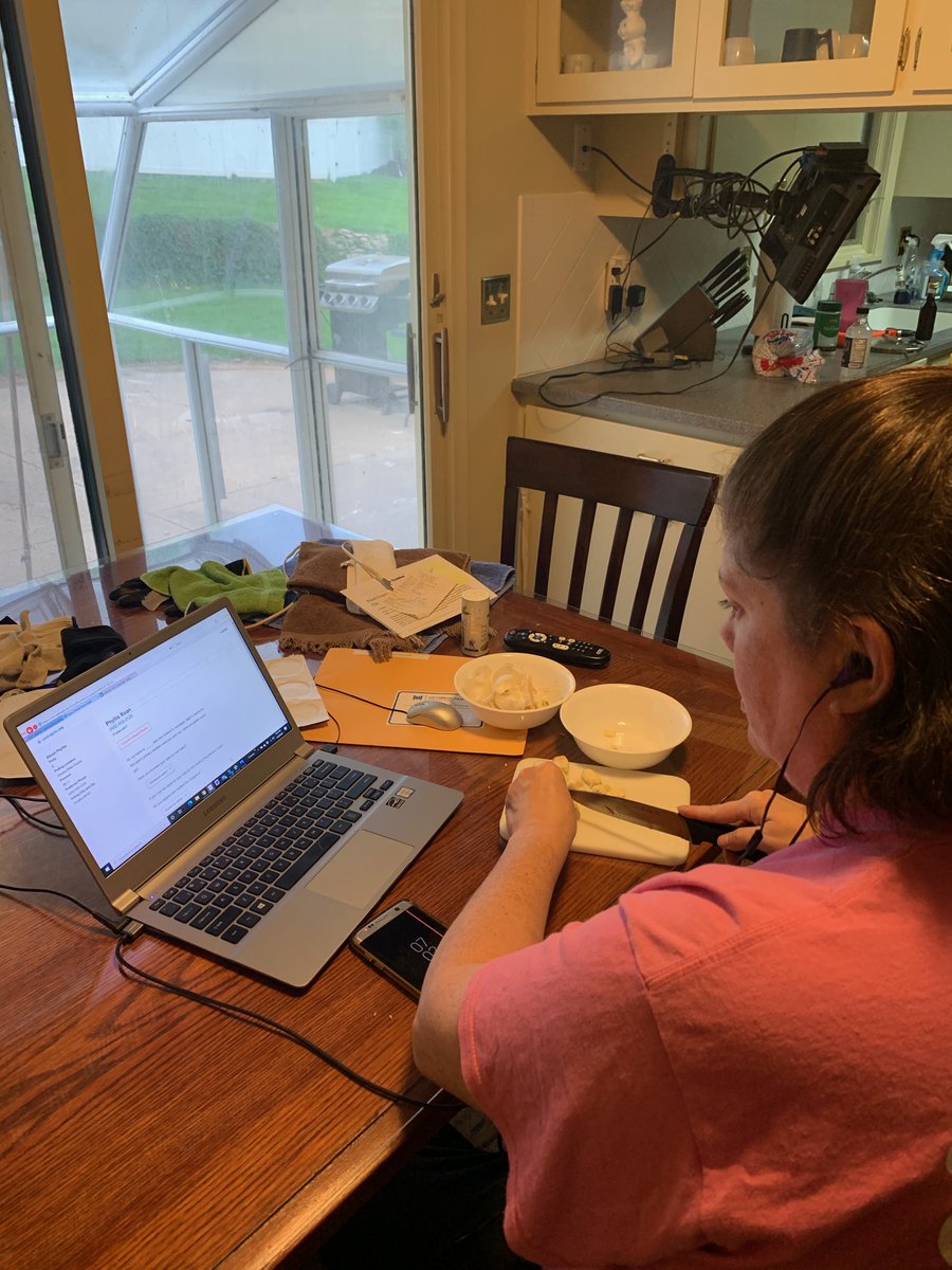 Ann_Ashford's tweet photo. My team is working hard across the district from home despite power outages and phonebanking while chopping garlic! Thanks @MaureenKMonahan for phonebanking! One week to go, DM to volunteer! #NE02 #VoteAnn https://t.co/kJRdA90L9a