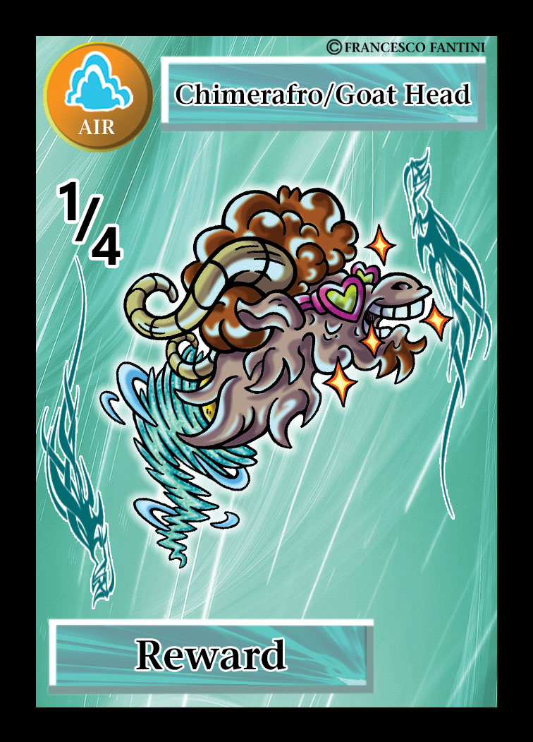 PuzzleTcg's tweet photo. The "Goat Head" is the second part of the Crazy Multi PUZZLE Air Spirit "Chimerafro" 😁! #ElementalPuzzle #gioco #carte #cartoon #style #goat #animal #card #spirit #tabletop #boardgame #art #giocattoli #edicola #boosterpack #tcg #monster #fantasy #product #originalcharacter #air https://t.co/AiQZof7sB2