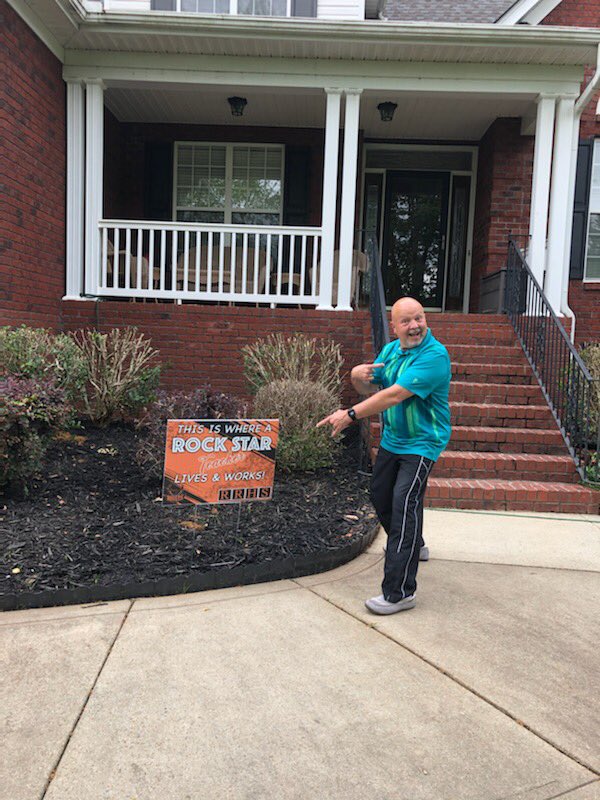 Rocky River High School leadership team celebrates #TeacherAppreciationWeek2020 by delivering a yard sign to every #RRHS teacher! <a href="/CMSSupt/">Superintendent Earnest Winston</a> <a href="/CMScomms/">CMS Communications</a>