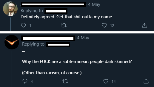 LavenderGhast's tweet photo. Im actually glad I don't play D&D anymore, it looks like its become a minefield. Orcs are racist, Drow are racist, having goblin enemies is racist, saying ''race'' is racist. They must be exhausted seeing evil and ill intentions in everything. https://t.co/9q2aDOU0VF