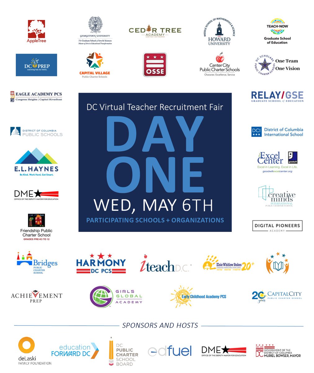 dcpcsb's tweet photo. We're less than 24 hours away from the first-ever DC Virtual Teacher Recruitment Fair! Join dozens of local schools and organizations looking to hire candidates like YOU for the 2020-21 school year! 

Register TODAY to reserve your spot: https://t.co/IomsLZbVJ2 https://t.co/x38OUXlDgi