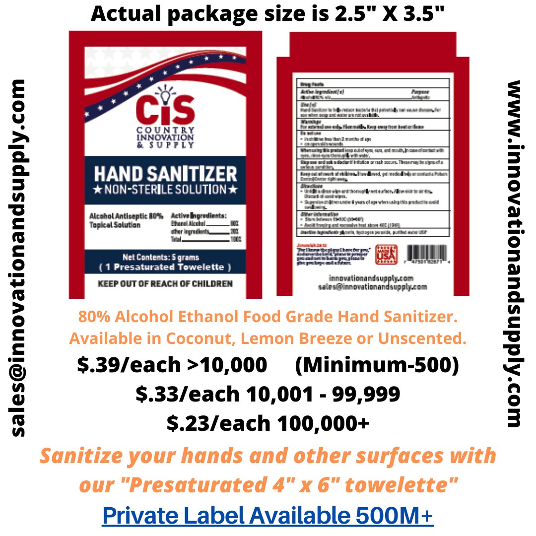 HelpSticker's tweet image. Pre-saturated 4" X 6" Hand Sanitizer towelettes now in production. Made in USA (Georgia)! Available in Lemon Breeze, Coconut or Unscented. First availability is May 15th. Pre-order now!