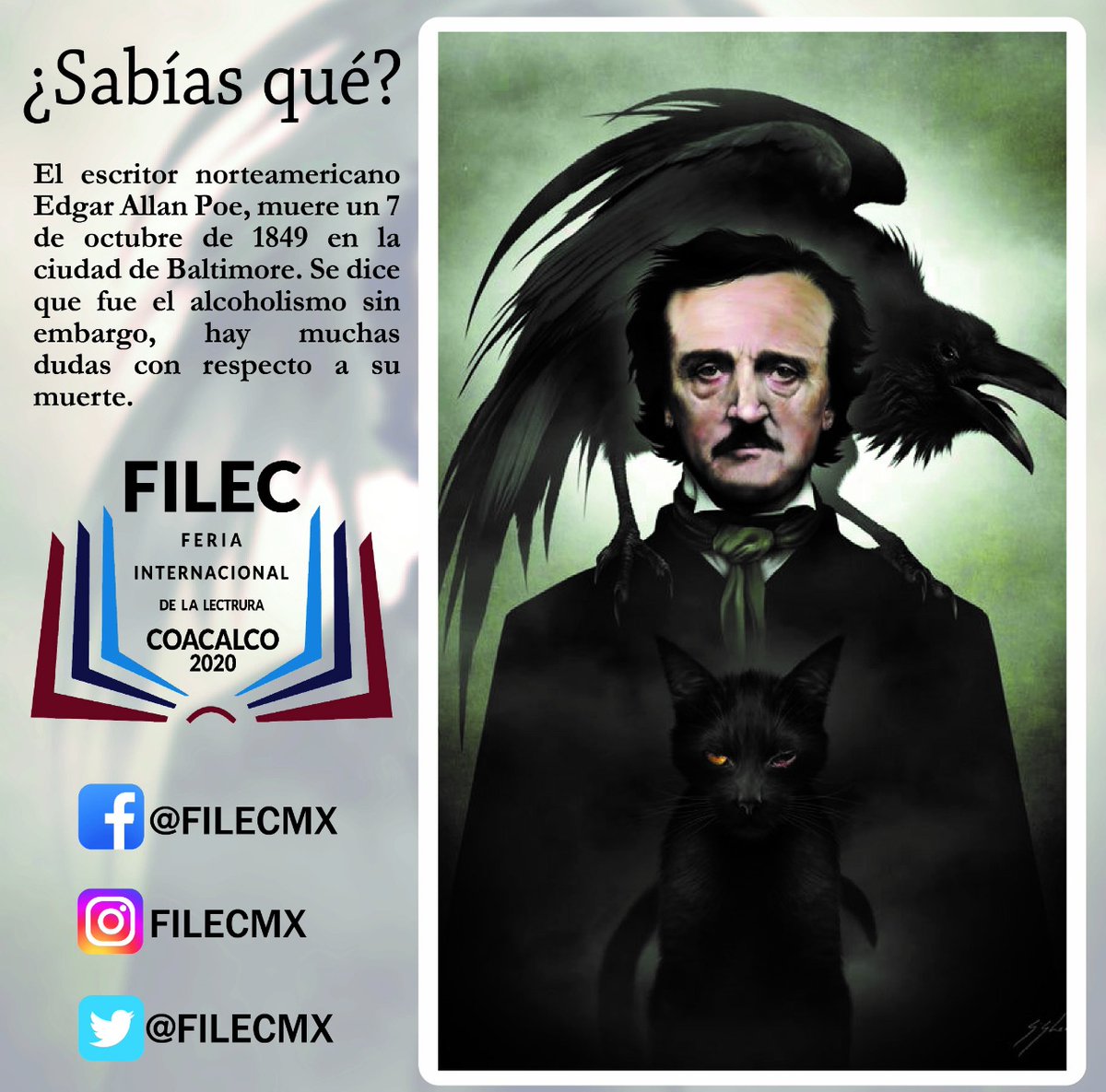 FILEC21's tweet photo. Edgar Allan Poe #CoacalcoLee #FILECoacalco #FILEC2020 https://t.co/UfLcx19vw1