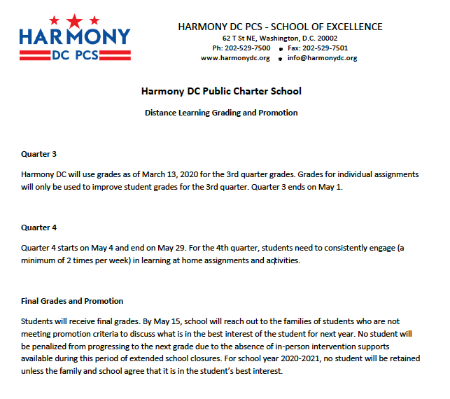 HDC_Principal's tweet photo. Parents, 
Harmony DC's 3rd and 4th Quarter Grading and Promotion Policy is released. Reach us out if you have any questions. https://t.co/oXa1eyosPC