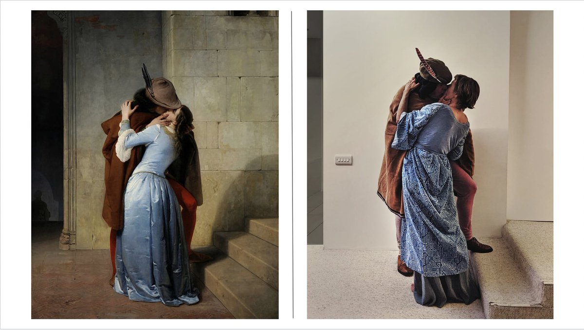 Day 46The Kiss by Francesco Hayez, 1859.The Kiss by Molly O'Cathain, 2020.  #parentalpandemicportraits