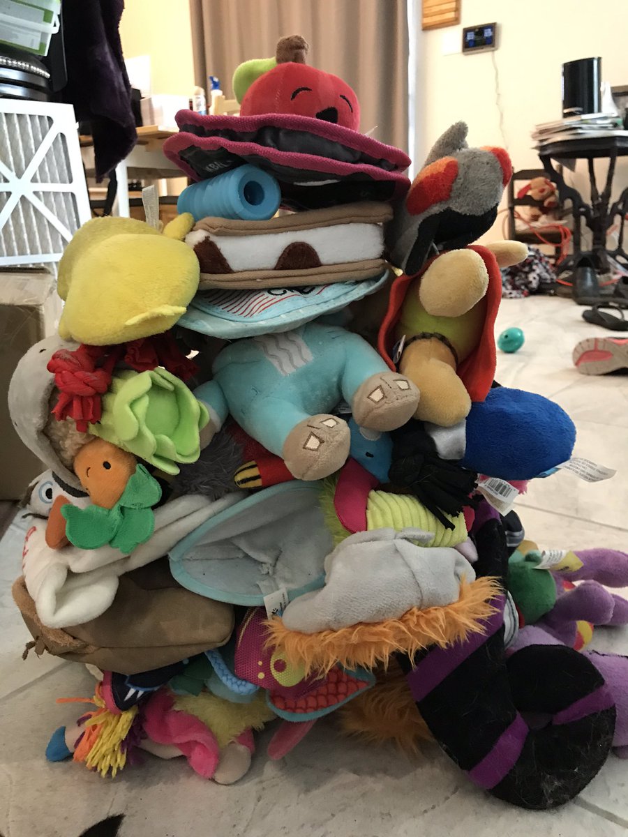 krasco9's tweet photo. A Jenga stack of dog toys 😳 with an apple on top for teacher appreciation day! @MES_Lions #MESTEACHERGAMES #jenga https://t.co/LGWcgTpaqc