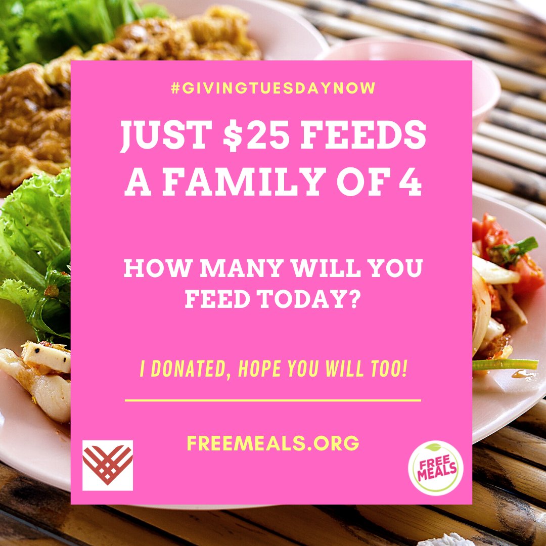 #GivingTuesdayNow How many families in need will you feed today? 100% donated to buying food for seniors, the sick and others impacted by #COVID19 
#donate at FreeMeals.org