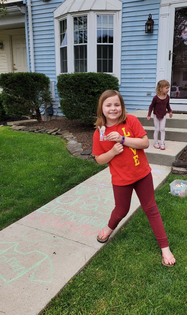 Wow, one of my students surprised me with this beautiful chalk message on my sidewalk today! Thanks for making me feel so special and loved ❤️🥰 ps I love how she brought her “Flat Mrs. Goodwin” with her! #TeacherAppreciationWeek <a href="/KaraStasko/">Kara Stasko</a> <a href="/chasebcps/">Chase Elementary</a>