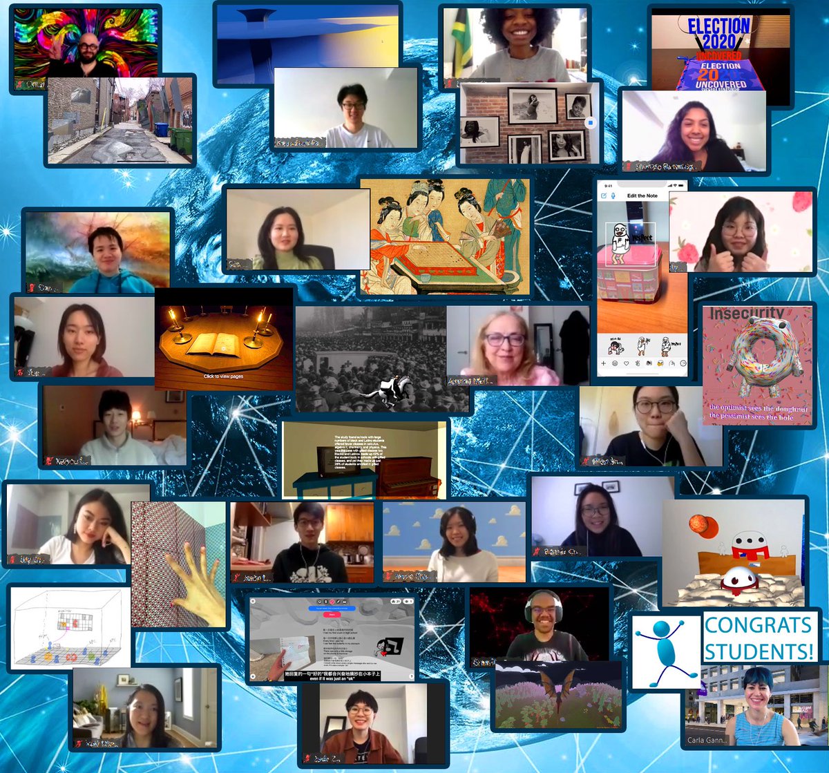 carlagannis's tweet image. Last @IdmNyu Remixing Reality: Social Dreaming in MR Class today. We met on Zoom, but just can’t post another grid photo so here are all my fab students “de-grid-a-fied”&amp;amp; with stills from their final #DreamProjects. Difficult semester but so admire them for continuing to dream 💫