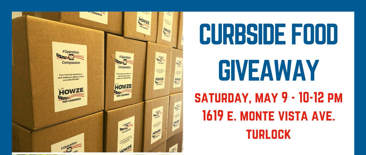 Ted_Howze's tweet photo. #TeamTed and #OperationCompassion will be back in Turlock this coming Saturday, May 9th for a curbside food box giveaway to #CA10 individuals &amp; families in need. https://t.co/R80TVB2DuS