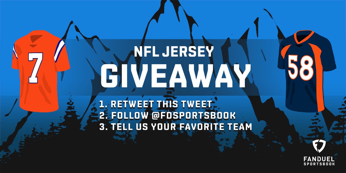 🚨 GIVEAWAY 🚨

To celebrate our launch in Colorado, we're hooking up one lucky follower with a FREE NFL jersey 🔥

For your chance to win:

1️⃣ RT
2️⃣ FOLLOW: <a href="/FDSportsbook/">FanDuel Sportsbook</a>
3️⃣ REPLY with your favorite NFL team

Contest ends on Monday, May 18th!

Rules: go.aws/2YBsPst