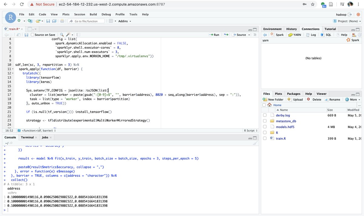 javierluraschi's tweet image. Particularly excited about this #mlverse 📺! Learn how to train #DeepLearning models at scale in @ApacheSpark using #sparklyr, #rstats, @TensorFlow, @RStudio and @rxin Barrier Execution feature, which enables this unified #AI 🤖 workflow -- youtu.be/Zm20P3ADa14