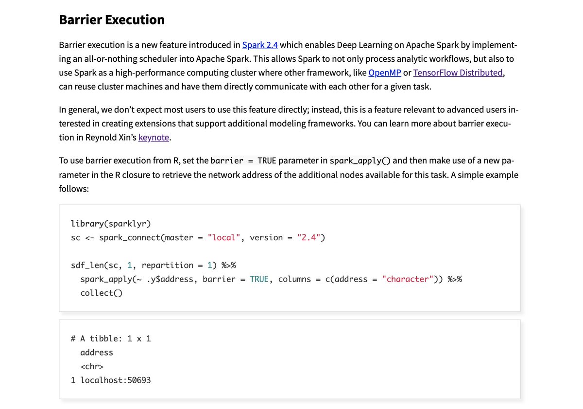 javierluraschi's tweet image. Particularly excited about this #mlverse 📺! Learn how to train #DeepLearning models at scale in @ApacheSpark using #sparklyr, #rstats, @TensorFlow, @RStudio and @rxin Barrier Execution feature, which enables this unified #AI 🤖 workflow -- youtu.be/Zm20P3ADa14