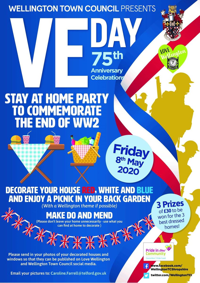 Cllrldcarter's tweet photo. Lovely story on @telfordlive about Fridays #VEDay75 in Wellington inc a 1940s themed singer appearing in certain streets 🇬🇧 

We were determined to do something even with the lockdown. Great work @WellingtonTCl @LoveWellington1 @TelfordWrekin 

Enjoy 🇬🇧 

https://t.co/HGwzymI74Y https://t.co/pfGDYh61At