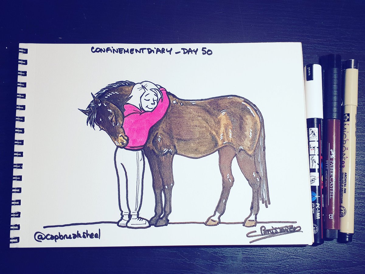 CapBreakSteel's tweet photo. #ConfinementDiary Day 50 - What's the first thing you are going to do when you get out ? I know !🐴🖤
#horse #horseowner #Wiwurgh #Thoroughbred #RaceHorse #TwoHearts #Equestrian #sketch #doodle #art #diary #journal #confinement #isolation #quantinelife #Coronavirus #covid19 https://t.co/OKtPPvmzB0