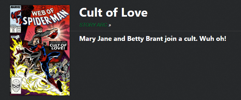 UntoldTalksSpmn's tweet photo. Sigh, thanks Comic Vine...
We'll do a bit more in-depth talk of this arc soon, because who else would?
#CultOfLove #WebOf https://t.co/n5rKEgYokV
