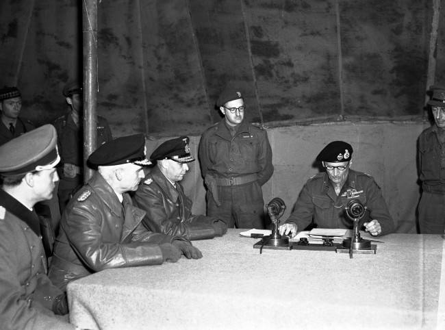 Good morning all & by this time 75 years ago, Field Marshal Montgomery had taken the surrender of the German higher command in Northern Germany, Denmark, and Holland at Lüneberg Heath & much of WWII in the West had ended.  #VEDay75