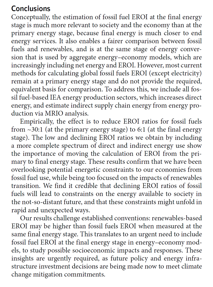 10/20 Conclusion of the paper:"Declining EROI ratios of fossil fuels will lead to constraints on the energy available to society in the not-so-distant future."