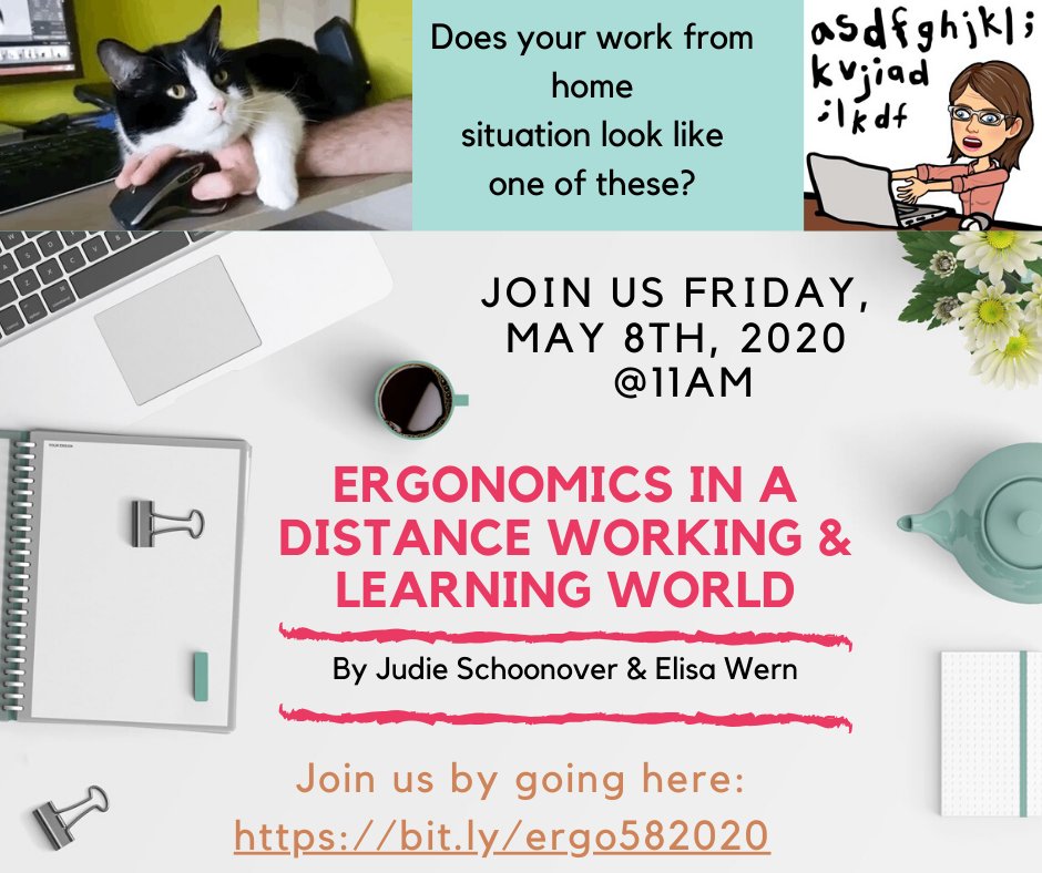 wernedat's tweet photo. Come join @JudithSchoonov3 and I on Friday to learn about Ergonomics in our new Telework and Distance Learning World - you can register for the link by going here https://t.co/LrNtQxfu1j with thanks to @mmatp and the NJ AT folks for hosting our conversation. #ATchat https://t.co/4PUKOnLyiA