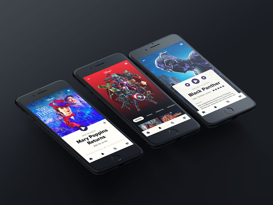 Disney+ mobile screen concepts