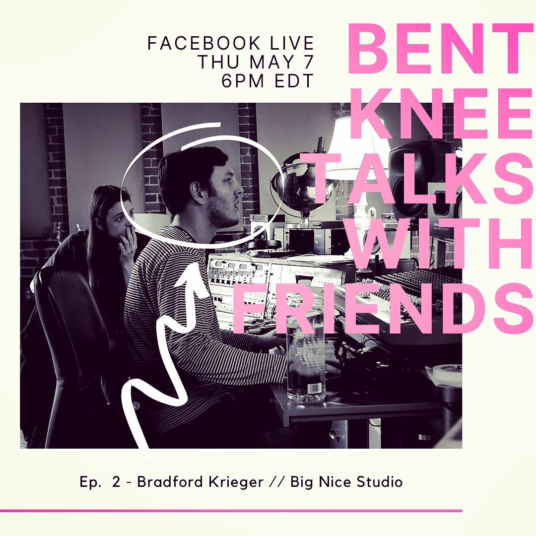BENT KNEE (@bentkneemusic) on Twitter photo Episode Two of BKTWF is coming at you Thursday at 6PM EDT! Weβre hanging with the rugged and stylish Bradford Krieger, owner of <a href="/bignicestudio/">Big Nice Studio</a> and an engineer on You Know What They Mean, via Facebook Live for your streaming pleasure. See ya there. Episode Two of BKTWF is coming at you Thursday at 6PM EDT! Weβre hanging with the rugged and stylish Bradford Krieger, owner of <a href="/bignicestudio/">Big Nice Studio</a> and an engineer on You Know What They Mean, via Facebook Live for your streaming pleasure. See ya there.