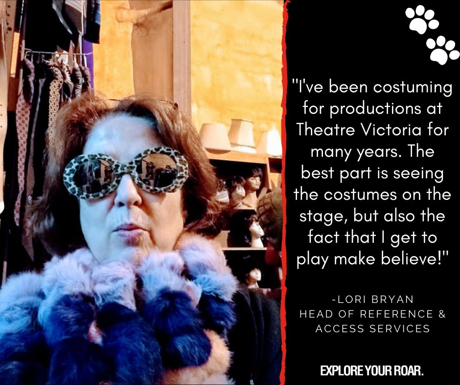 UHVLibrary's tweet photo. Lori, head of reference &amp; access services, loves costumes! She's volunteered at Theatre Victoria for many years &amp; loves seeing her costumes on the stage. 🕶👑🧣

Check out this video on costume design in theater!  https://t.co/qLh7ZERgtU #LibrariansAtHome #UHV #ExploreYourRoar https://t.co/4sCOfAEvUp
