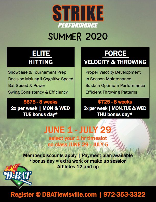 StrikeBBT's tweet photo. Classes are filling fast!  Call 972-353-3322 to register!  #backtowork #elitetraining #strikeperformance #strikeforce #strikeelite #nextlevel @TheSportsSense @HitTraxOfficial @DiamondKinetics @dbatlewisville https://t.co/GrZzDefKWB