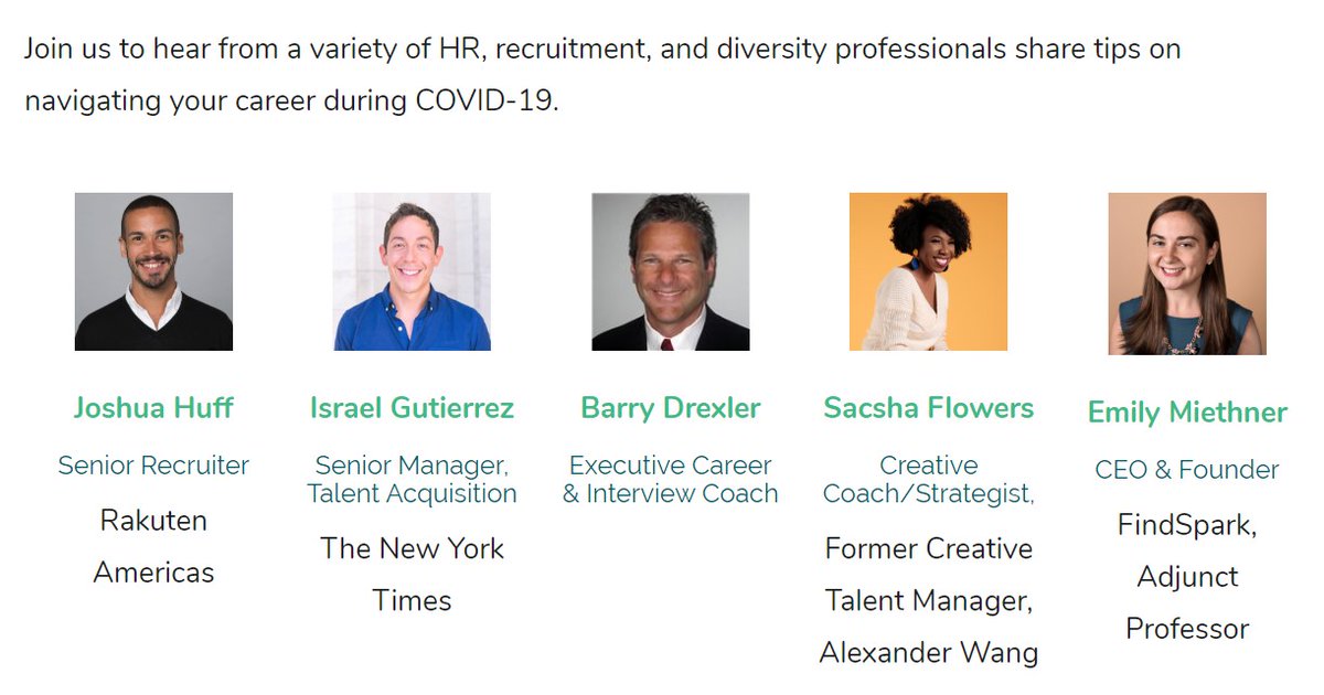 FindSpark's tweet photo. Our next free #FindSpark virtual panel is next week! Meet recruiters, coaches, and fellow FindSpark members at another installment of Job Hunting, Networking, & Work During COVID-19.
📅 Wed., May 13th at 2pm ET
RSVP: https://t.co/M1On91KKbn
#jobhunt https://t.co/1T0QFr6Qkg