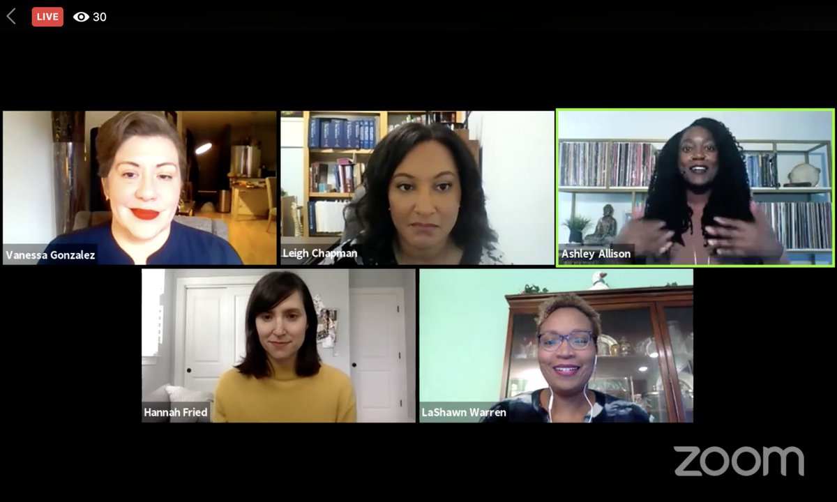 Screenshot of the Facebook Live shows all five panelists.