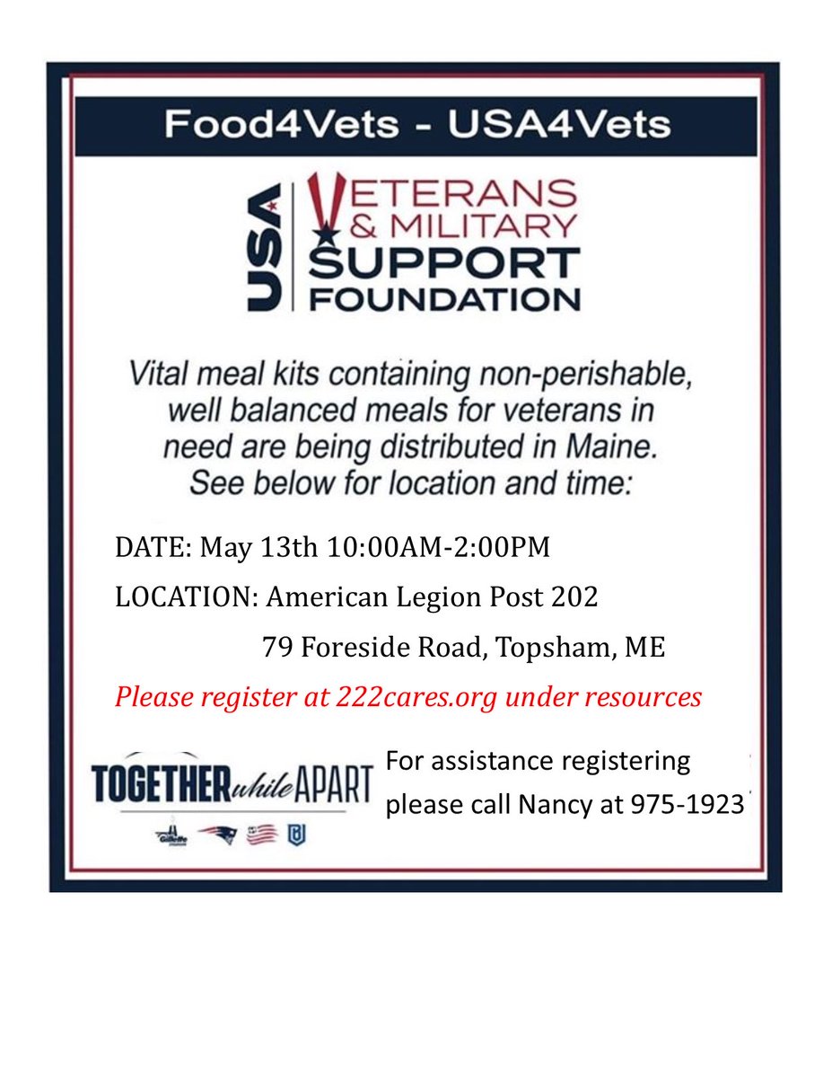 DTepler's tweet photo. Calling all Topsham-area vets! #supportvets #post202 https://t.co/OJgQwI8Toh