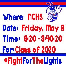 NCHSAthleticsAD's tweet photo. NCHS class of 2020 on Friday we will again light up the Hornet football, baseball, and softball fields...8:20 to 8:40:20 come out as we honor our seniors... #keeponmoving 🚗🚙#staytotheend #Classof2020 👩‍🎓🧑‍🎓#FacebookLive https://t.co/dA97TMCTLu