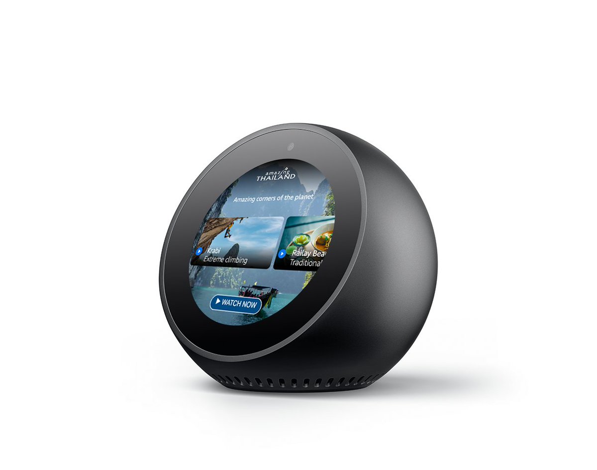 aplthemes's tweet photo. Our little friend, the Echo Spot is so fun to design and make APL templates for. #aplthemes #APL #vui #alexadevs #alexa99 https://t.co/K97KjWAkVV