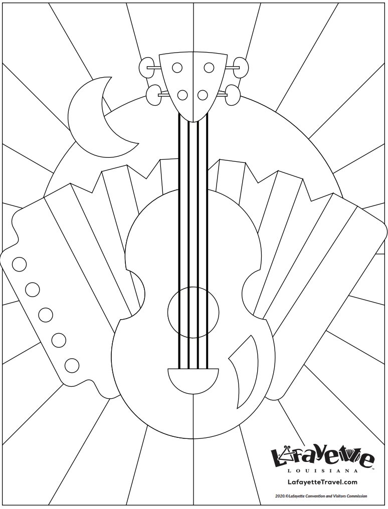 Here's an idea, how about sending a friend or loved one a coloring page themed after Louisiana music? Or send them one you've colored as a sweet reminder that even though you're apart, you're thinking about them. 🎨💌  ⁣
⁣
Downloadable sheets here: lafayettetravel.com/color/