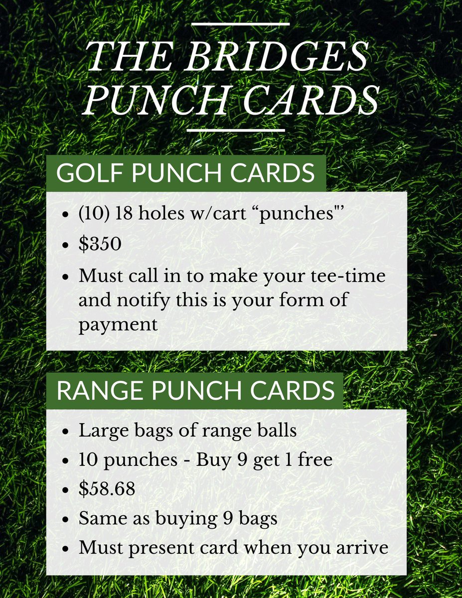 Get your punch cards today and save! Call the Pro Shop at 507-452-3535 to purchase one for golf or the driving range for yourself👌🏼⛳️