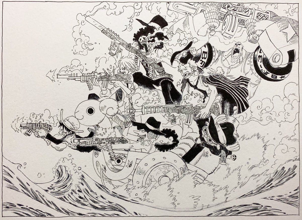 野郎ども 描いてみた #onepiece #麦わらの一味 #ルフィ誕生日 #模写 #ボールペン #6時間