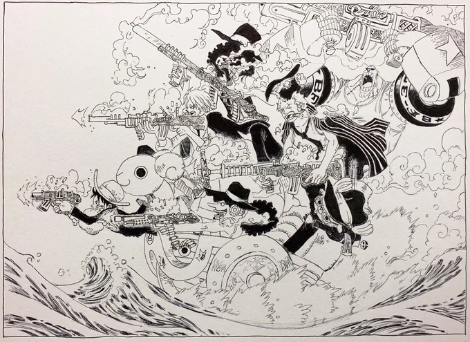 野郎ども 描いてみた #onepiece #麦わらの一味 #ルフィ誕生日 #模写 #ボールペン #6時間
